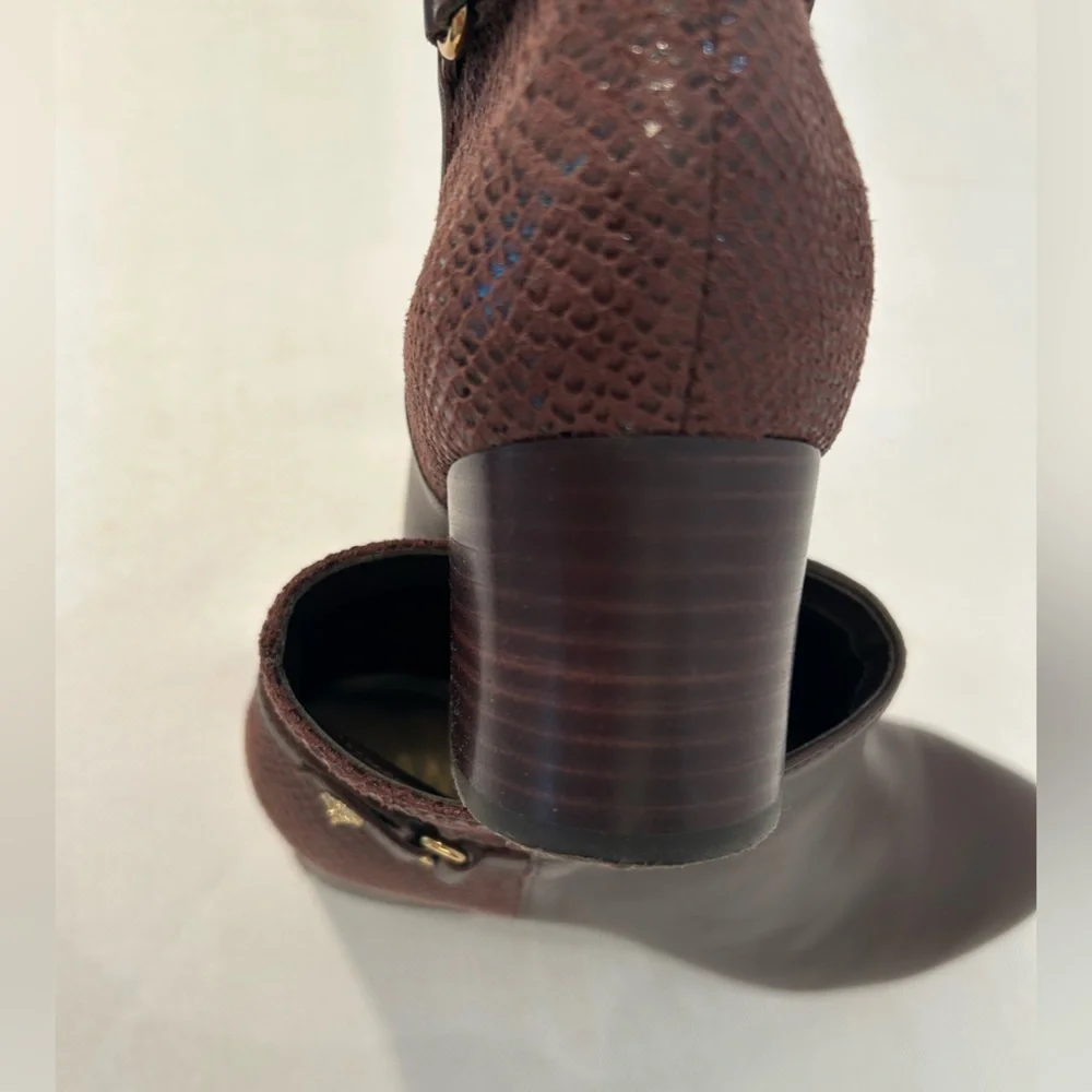 Anne Klein Hilda Ankle Boots in Dark Brown with "Snakeskin" Heels 7 1/2 M - Picture 8 of 9